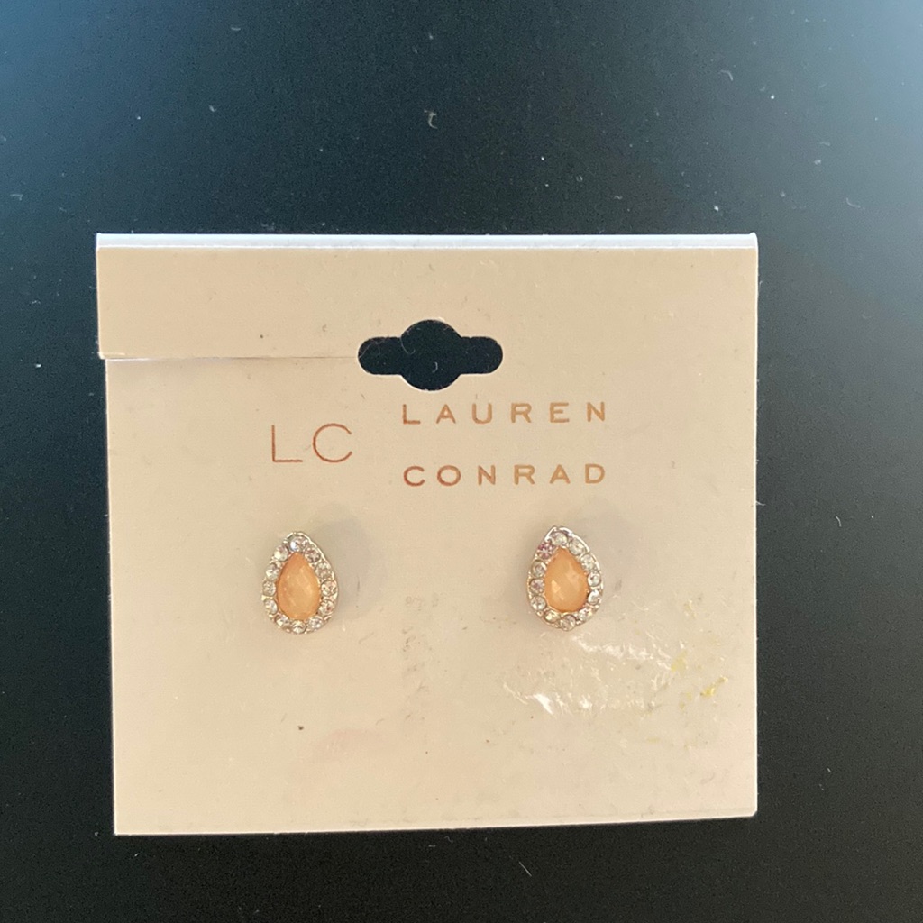 Lc Lauren Conrad Peach Stone And Cz Teardrop Earrings New 6$